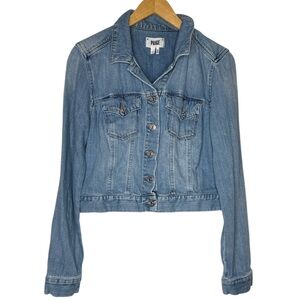 Paige distressed light wash denim jacket Zaide size small